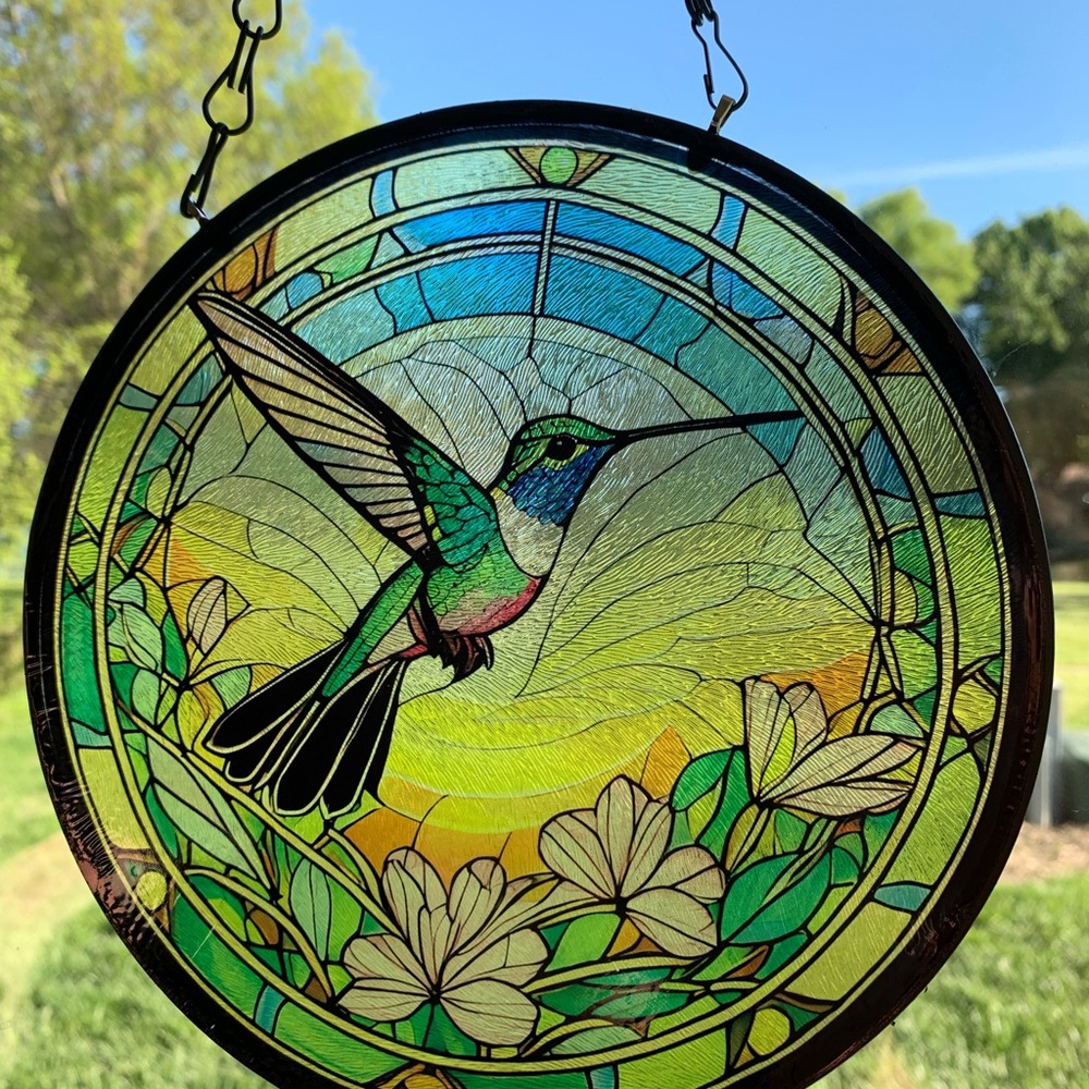Glass Hummingbird Suncatcher - Green and Yellow